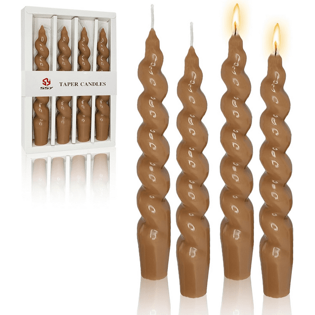 7.3 Inches Spiral Taper Candles Colorful Twisted Candle Dripless Long Candles, Handmade Candlesticks for Wedding Dinner Decor, Set of 4