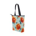 thumbnail image 3 of Zipper canvas bag large capacity large size practical handbag durable Canvas with leather material Yellow-orange Roses Pattern, 3 of 7