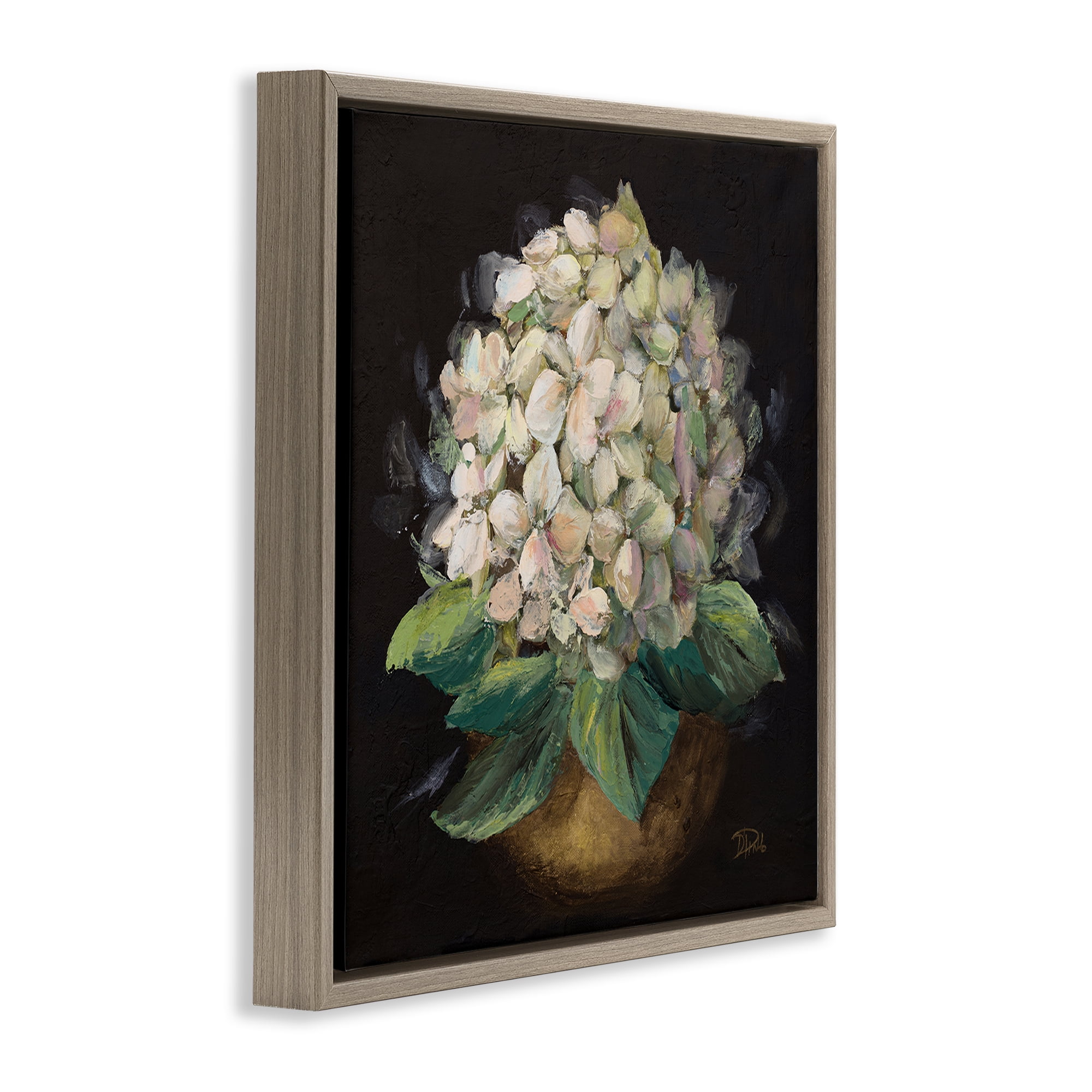 Stupell Industries Potted Hydrangea Plant Plants & Flowers Painting Brown Floater Framed Canvas Art Print Wall Art, 25 x 25