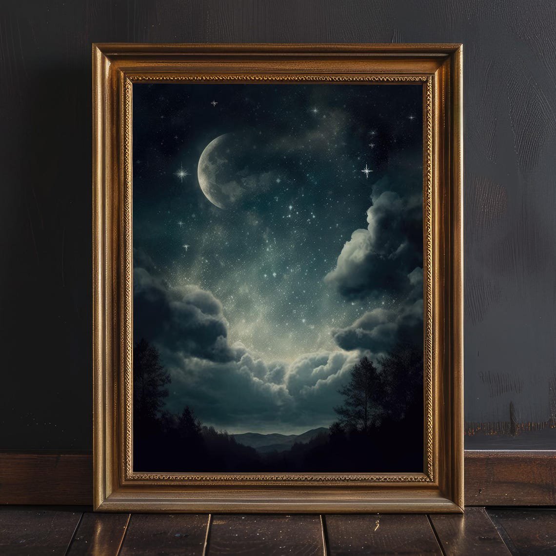 Moody Moon Star Sky Wall Art Print Celestial Decor