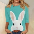 thumbnail image 2 of Chandail de Pâques pour Femmes avec Manches 3/4 et Col Rond, T-Shirt Décontracté Imprimé pour les Fêtes de Printemps et les Événements d'Église, 2 of 5
