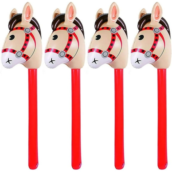 4PCS Inflatable Stick Horse - Pony/Western Cowboy/Horse Shower Birthday Party Decorations Inflatable Horse Head (Red)