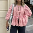 thumbnail image 5 of QIJUNTUO ​Women's Ruffled Peplum Top With Puff Sleeves And Tie Front For Wedding Guest Elegance And Garden Party Charm​ Red, 5 of 6