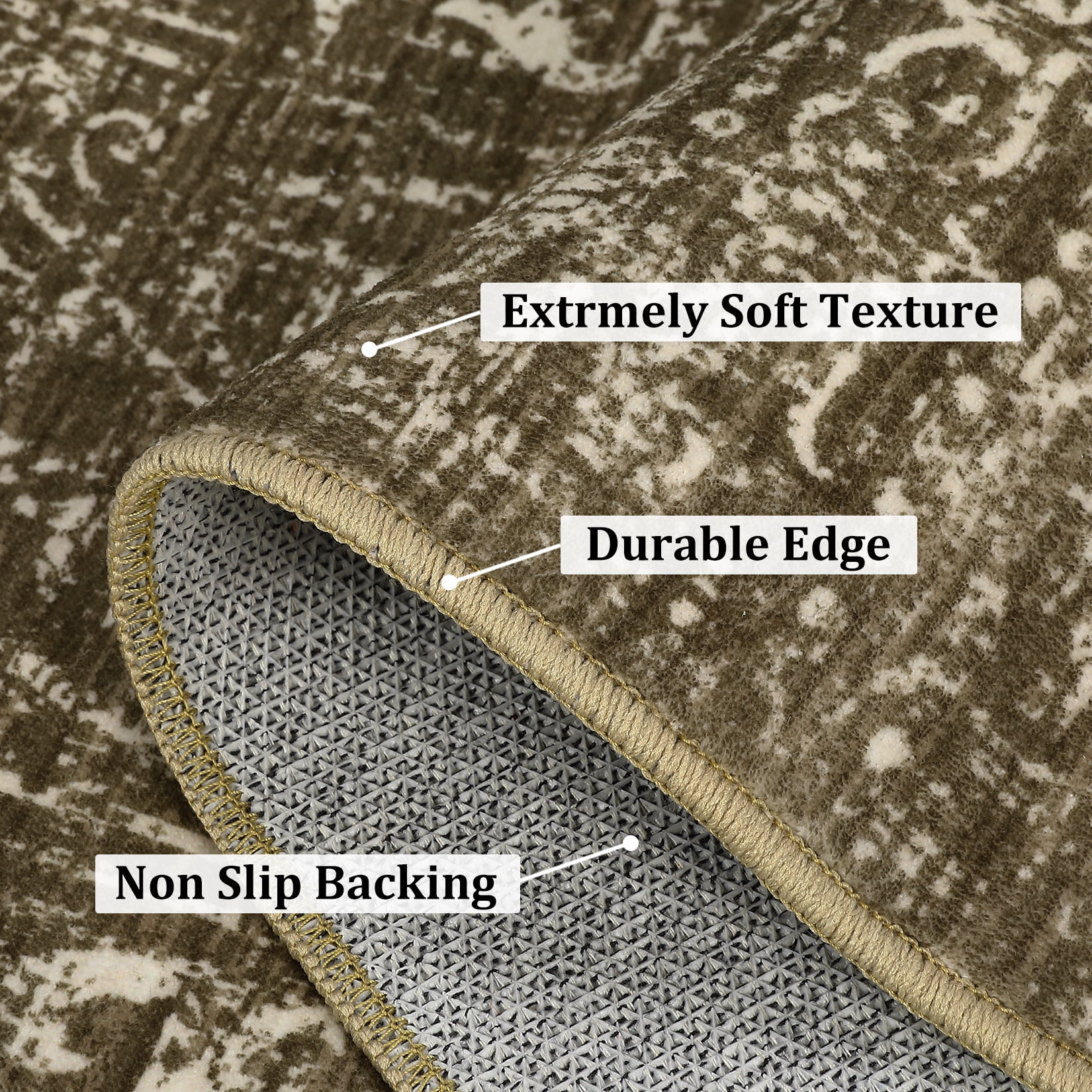 GlowSol 5'x7' Area Rug Soft Washable Oriental Distressed Rug Non-Slip Low Pile Indoor Carpet for Dining Room Home Office, Brown