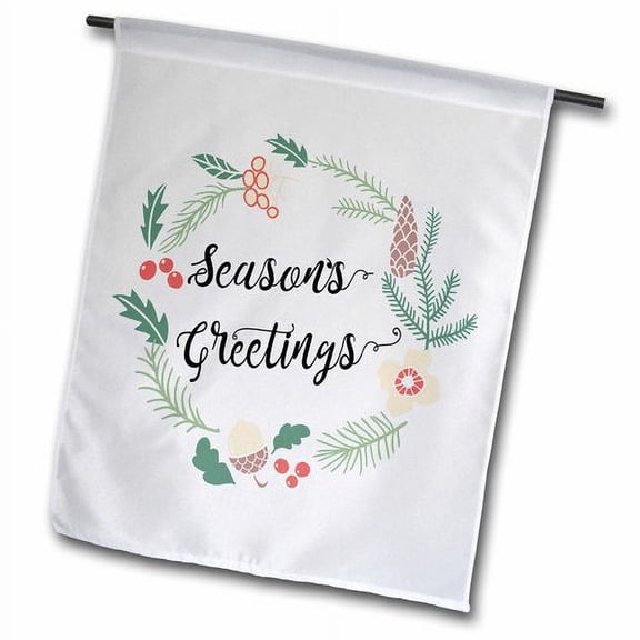 3dRose, Pinecones, Berries, and Flowers Wreath With Seasons Greetings, 12 x 18 inch Garden Flag