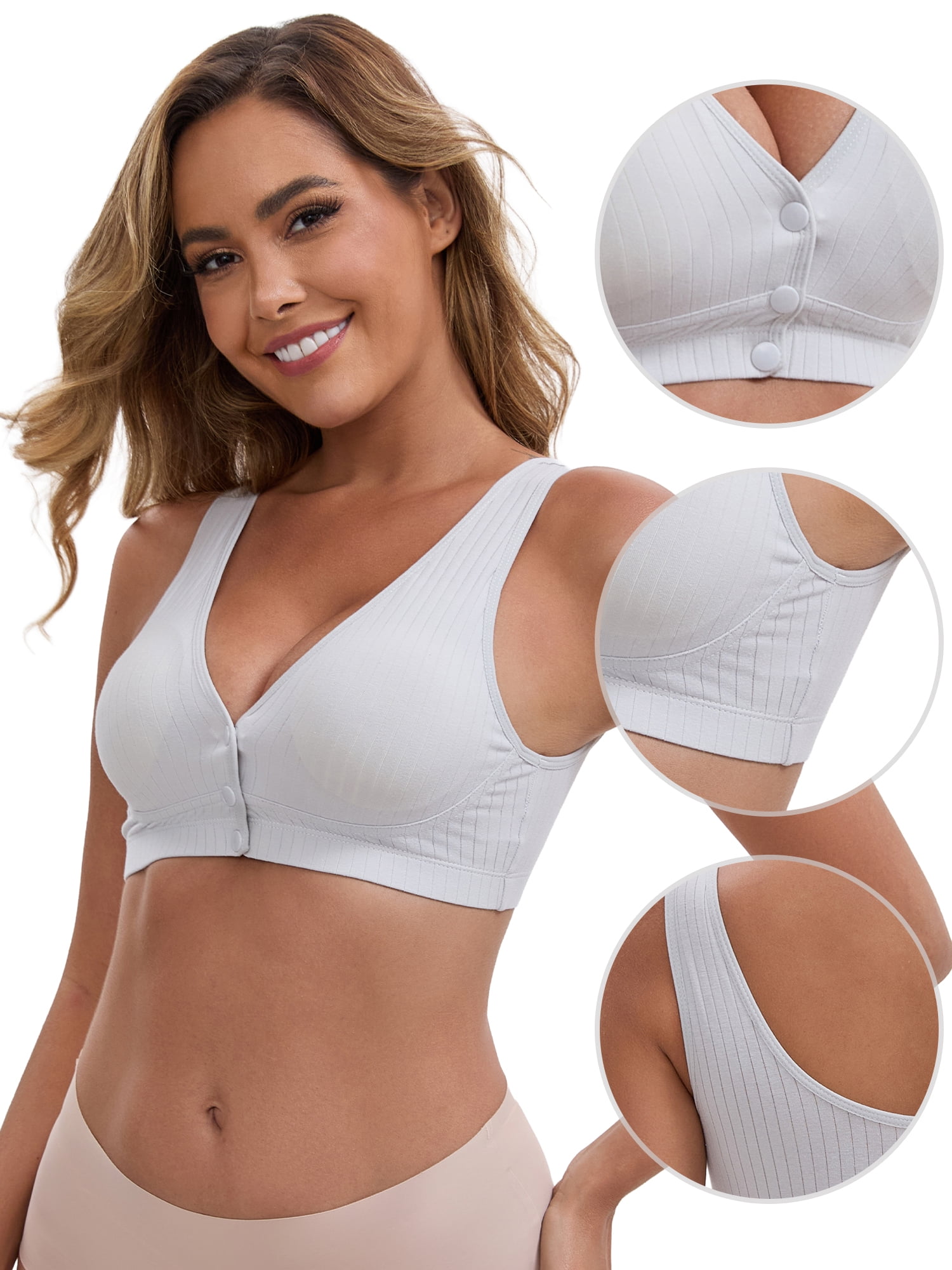 DARING DIVA Front Close Wirefree Padded Maternity Cross V-Neck Bra XL Light Gray