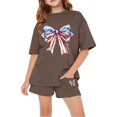 thumbnail image 2 of Ruyang Teenager American Outfits Boys Girls Summer 2 Piece Shirts Short Sets Sports Cotton Clothes Suits Cute Bow Print Shirt, 2 of 6
