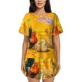 thumbnail image 1 of Xecao The Chicken Family Pattern Women's Short Sleeve Pajama Set Soft Sleepwear Lounge Set with Button Front Top and Drawstring Shorts with Pockets-3X-Large, 1 of 6