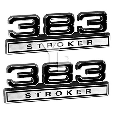 383 383ci V8 Engine Block Stroked Stroker Emblems; Black with Chrome Trim - Pair, Chrome plated with black numbering and lettering; As shown By Yates (Best Distributor For 383 Stroker)