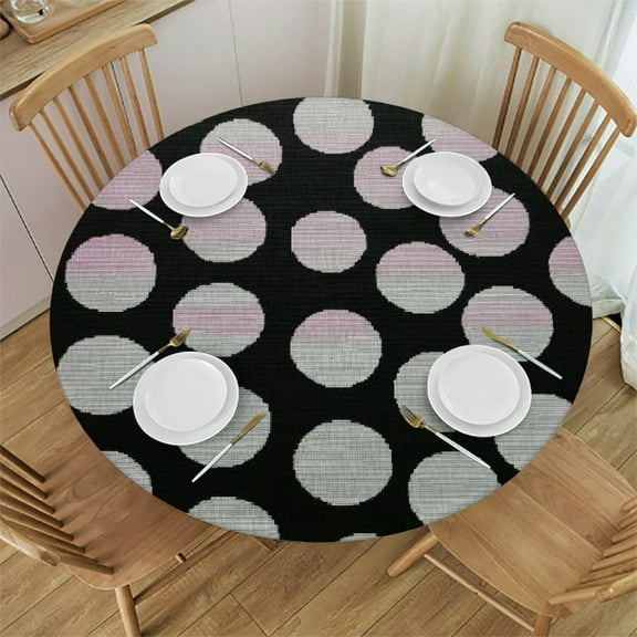 Autua Polka Dot Round Tablecloth Stain-Resistant Washable 100% Polyester 31"-35