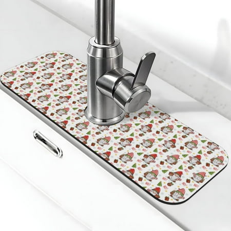 

Xecao Merry Christmas Santa for Kitchen Sink Splash Guard Faucet Mat Faucet Guard & Draining mat (15 X 5.5 )