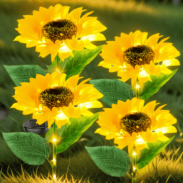 4 Pack Sunflower Lights,Sunflower Patio Lights with Lifelike Bigger Sunflower Bright 4 LED,Waterproof Solar Powered Outdoor Lights for Yard Pathway Garden Decor,Yellow