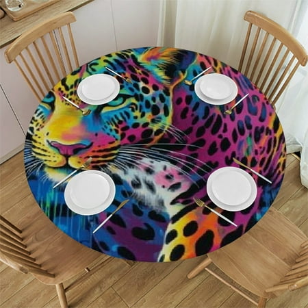 

Patifu Leopard Graffiti Psychedelic Round Tablecloth Stain-Resistant Washable Indoor Outdoor Table Cover for Restaurants Weddings Parties Home 54 -58