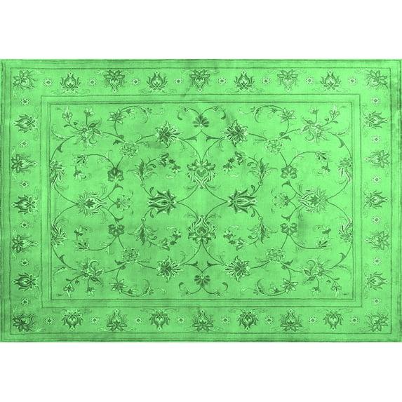 Ahgly Company Indoor Rectangle Abstract Emerald Green Contemporary Area Rugs, 2' x 3'