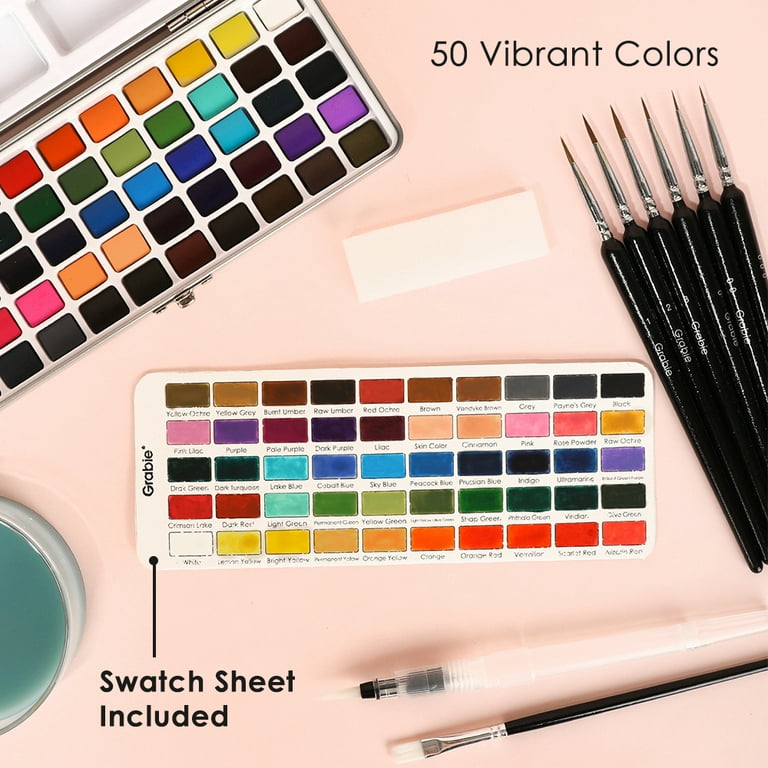 Grabie Watercolor Paint Set, 50 Colors, Detail Paint Brush And Tools  Included