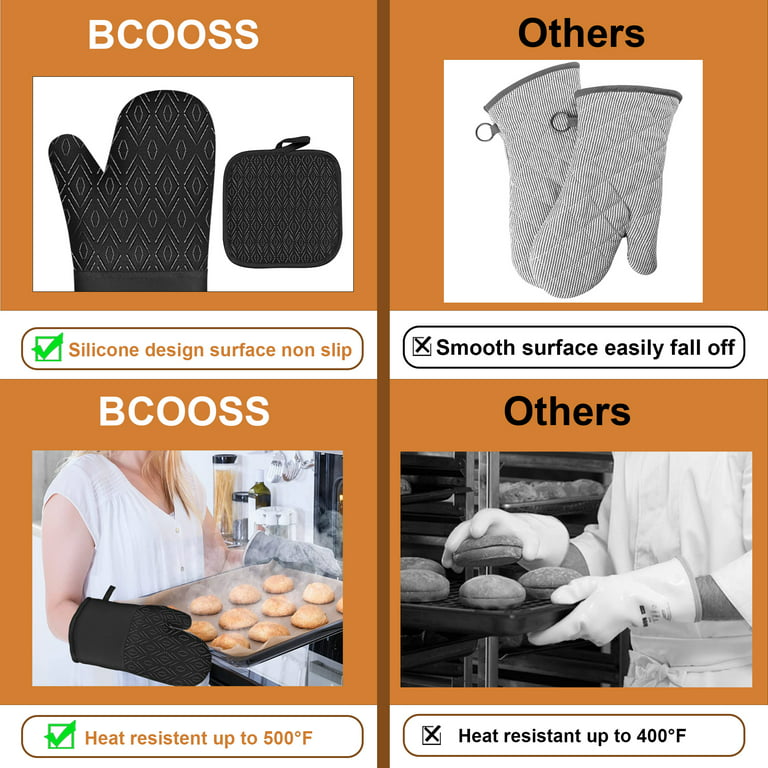 Viiwii Silicone Oven Mitts and Pot Holder Set Black 4 Pcs