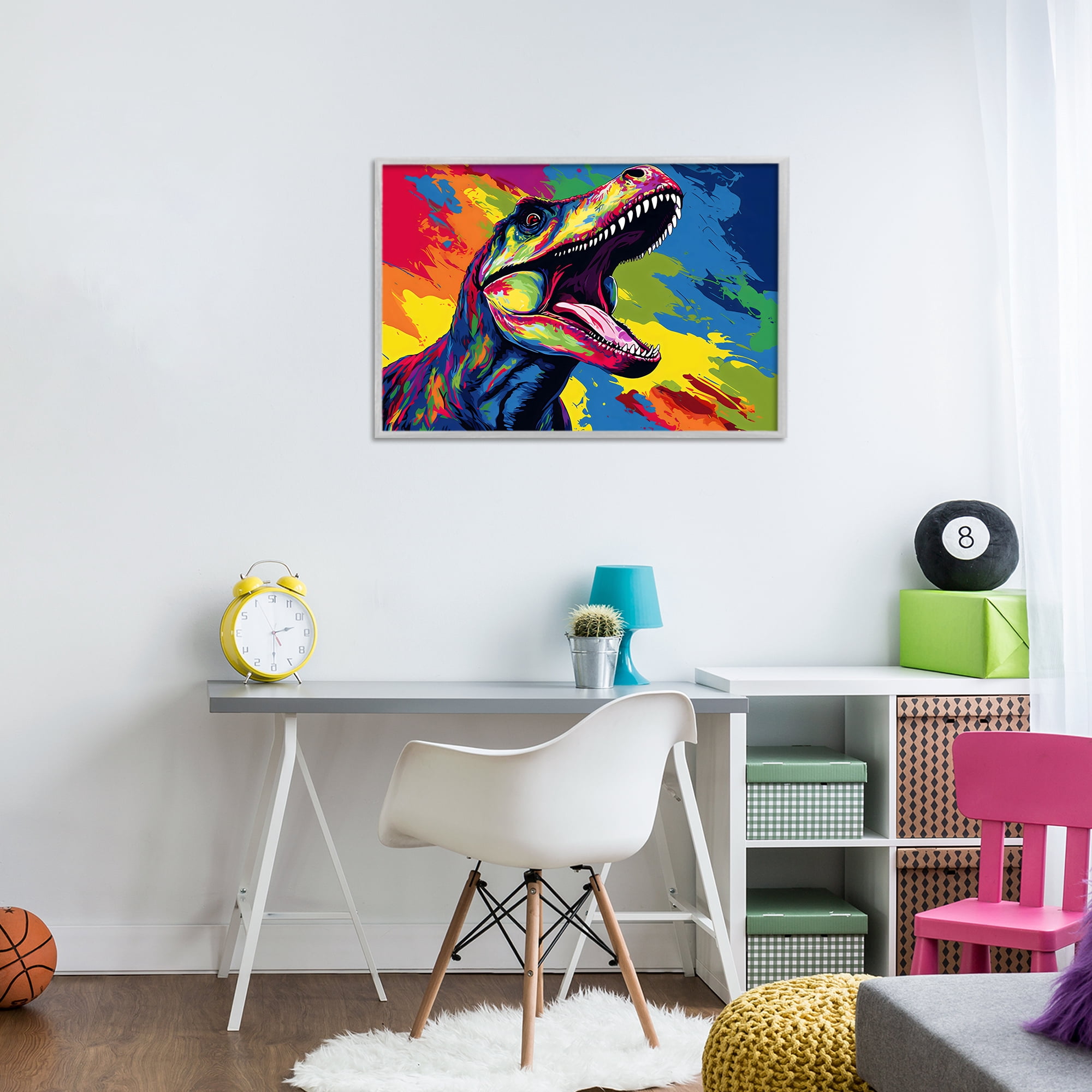 Stupell Industries Brightly Colored Dinosaur Gray Framed Giclee Art, design by Creative Studio