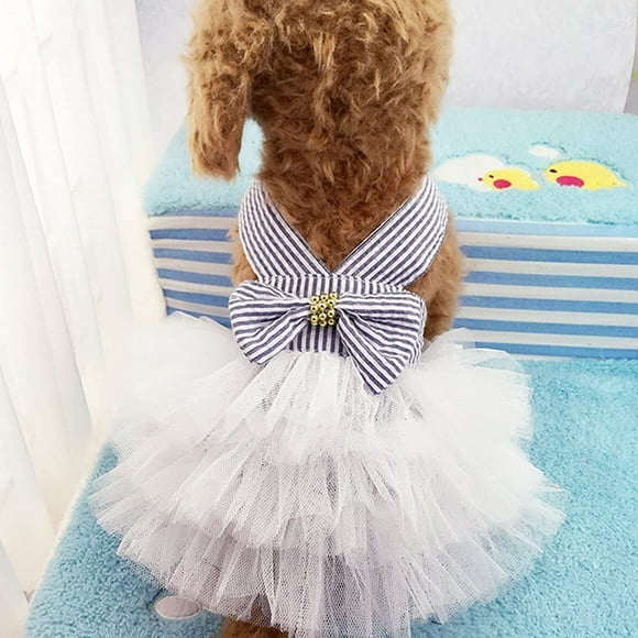 Dog Dresses, Fashion Pet Dog Clothes, Striped Mesh Puppy Dog Princess Dresses (Blue, X-Small)