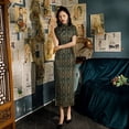 thumbnail image 1 of Vestido cheongsam Luo con flores de primavera y otoño, cheongsam largo de tres mangas con ocho hebillas laterales modificadas y doble capa, 1 of 4