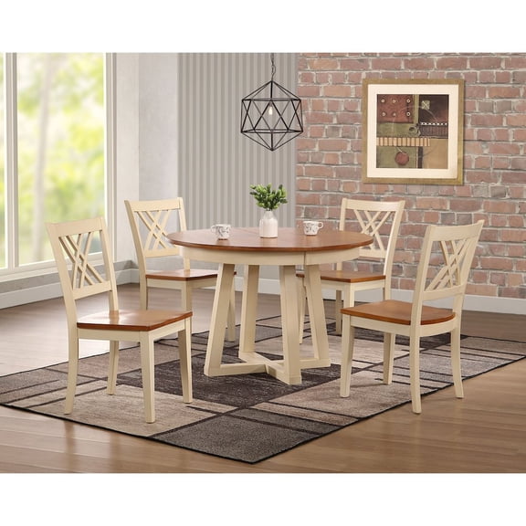 Iconic Furniture RD45-CRS-CH56-CL-BI-5PC 45 x 45 x 63 in. Antiqued Caramel Biscotti Double X-Back 5-Piece Cross Pedestal Dining Set