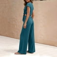 thumbnail image 4 of Women's Summer 2 Piece Outfits 2026 Cap Sleeve V Neck Belted Crop Tops Wide Leg Pant Sets Casual Tracksuit, 4 of 6