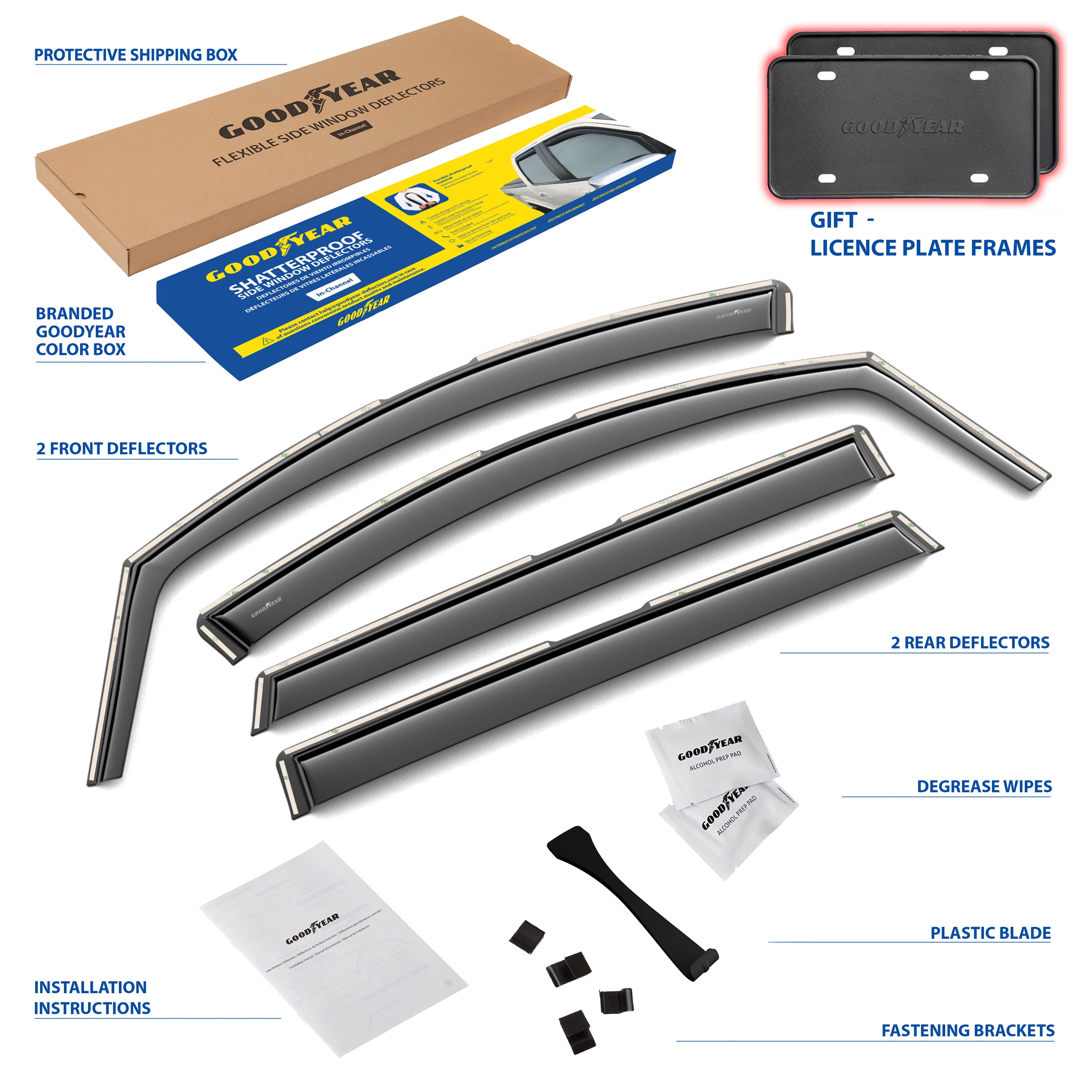 Goodyear Shatterproof in-Channel Window Deflectors for Hyundai Santa Fe 2019-2023, Rain Guards, Window Visors for Cars, Vent Deflector, Car Accessories, 4 pcs - GY008071