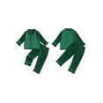thumbnail image 2 of Spewahor Kids Girl Satin Pajama Set Ruffle Trim Long Sleeve Button-up Tops and Elastic Waist Pants 2 Piece Sleepwear Outfit, 2 of 9