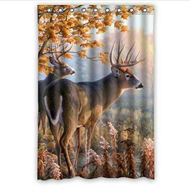 Odecor Deer Elk Art Shower Curtain, Deer Fabric Shower Curtain