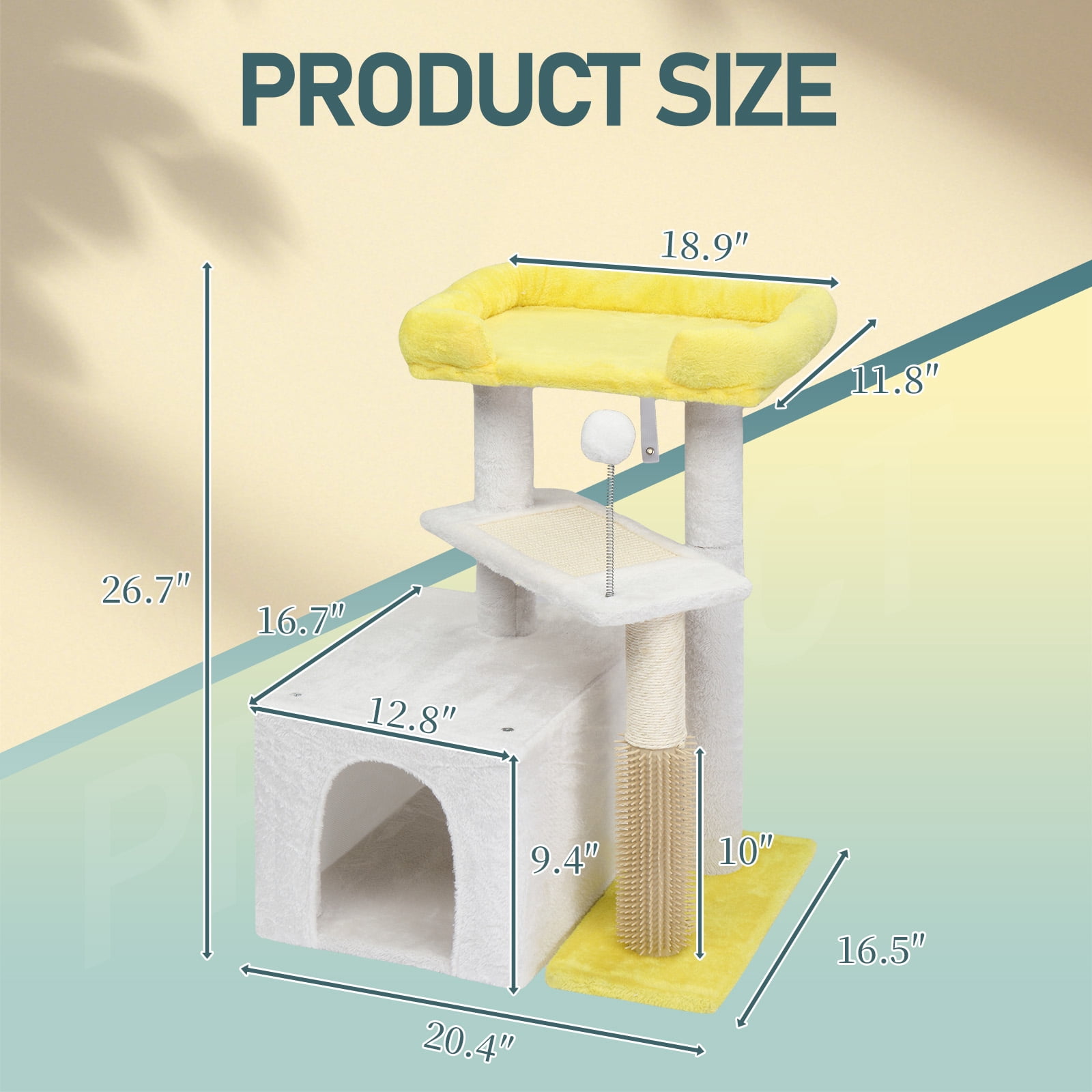 3 Tier Compact Cat Tree Tower, Sisal Scratching Posts & Board With Private Cat Condo, Top Perch Hanging Toy Ball Stable Indoor Cat Activity Furniture For Multi Cat Families