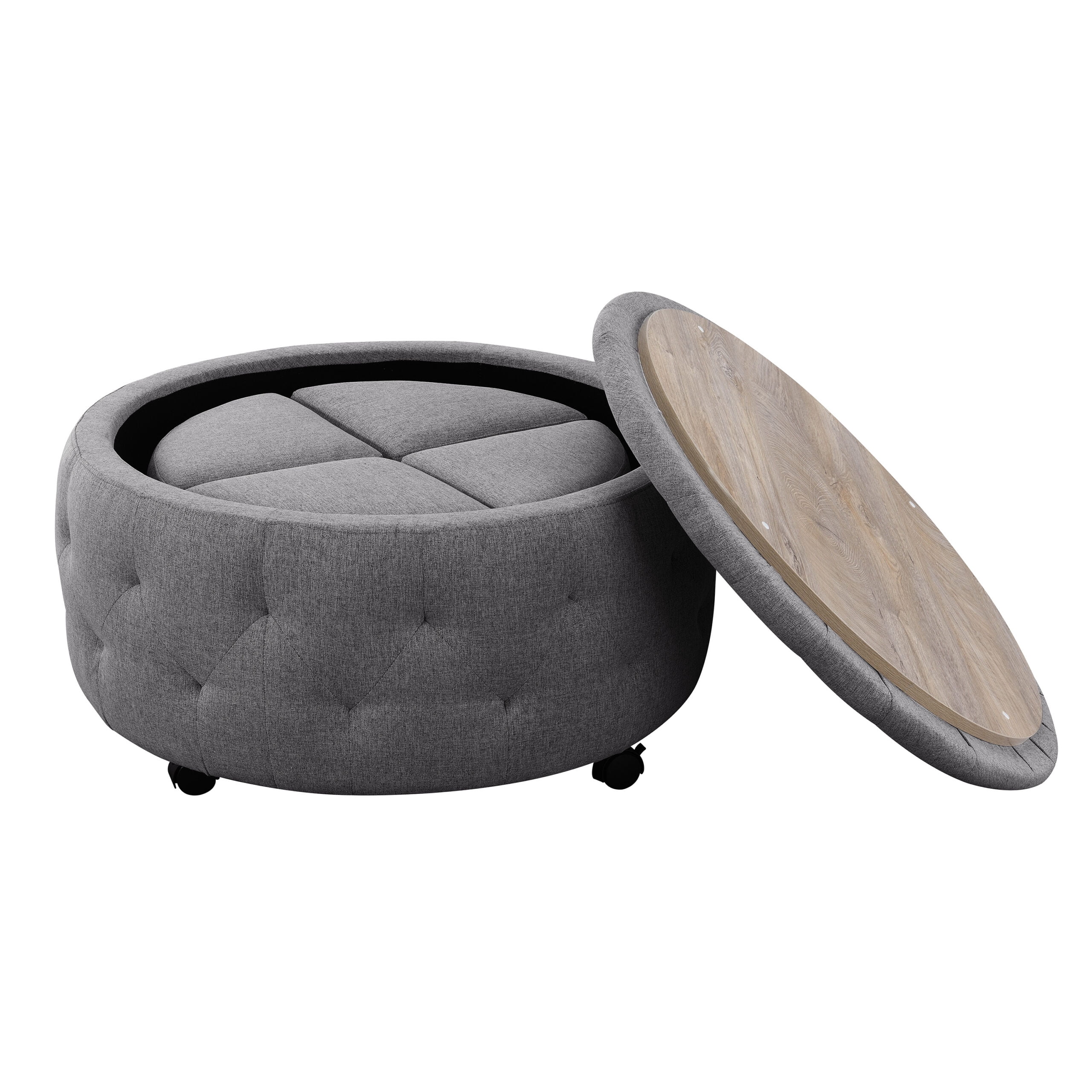 AC Pacific Matt Round Storage Ottoman with Reversible Tray Top, Dark Grey