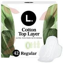 L. Ultra Thin Pads for Women, Regular Absorbency, Organic Cotton Top Layer, Unscented Pads with Wings, 42 CT