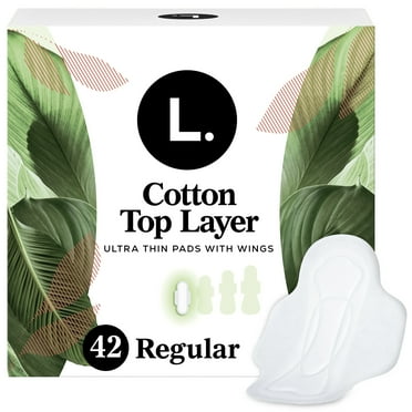 L. Ultra Thin Pads for Women, Regular Absorbency, Organic Cotton Top Layer, Unscented Pads with Wings, 42 CT