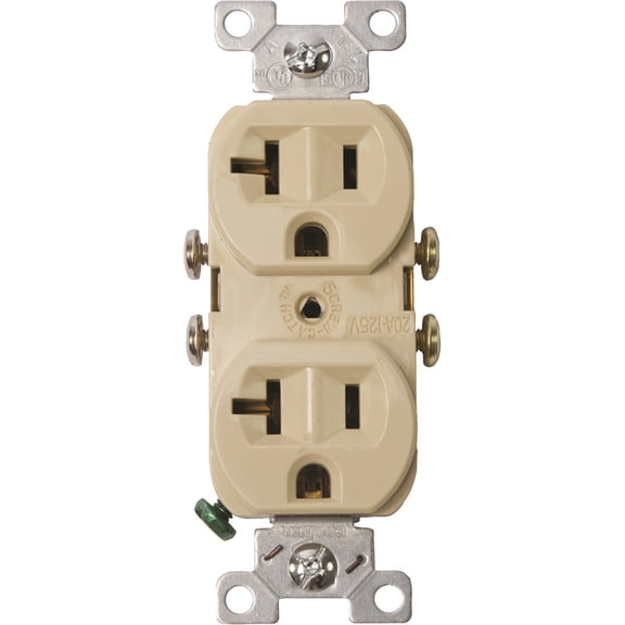 Cooper Wiring 4151411 20Amp 3Wire Grounded Duplex Receptacle - Ivory