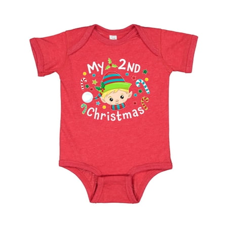 

Inktastic My 2nd Christmas Elf Boy with Candy Canes Gift Baby Boy or Baby Girl Bodysuit