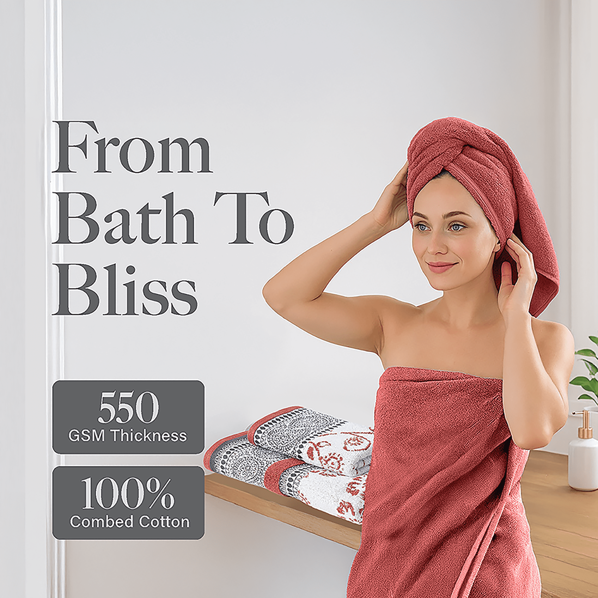 Modern Threads Ophelia 6-Piece Cotton Adult Bath Towel Set, Clay