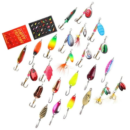 Pack of 24 Spinner Baits with Hook Cast Jigging Spoon Lures Fishing Accessories