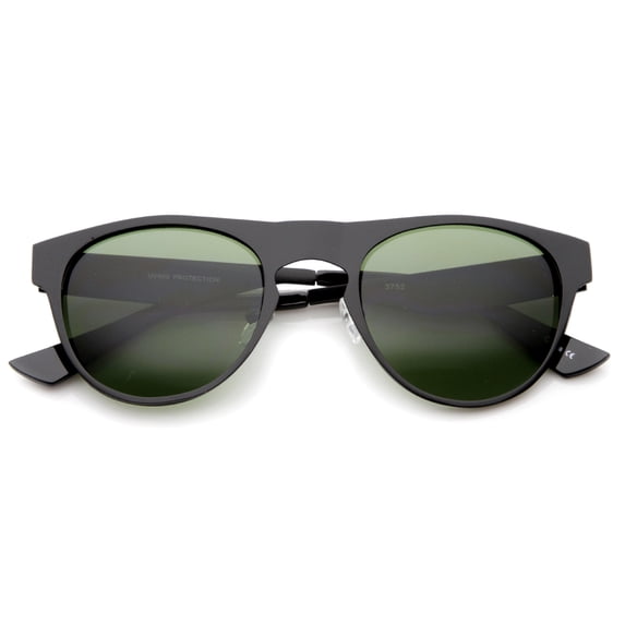 sunglassLA Unisex Men's Flat Metal Frame Keyhole Nose Bridge Horn Rimmed Aviator Sunglasses 51mm (Black / Green) - 51mm