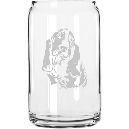 

Basset Hound Dog Themed Etched All Purpose 16oz Libbey Can Glass