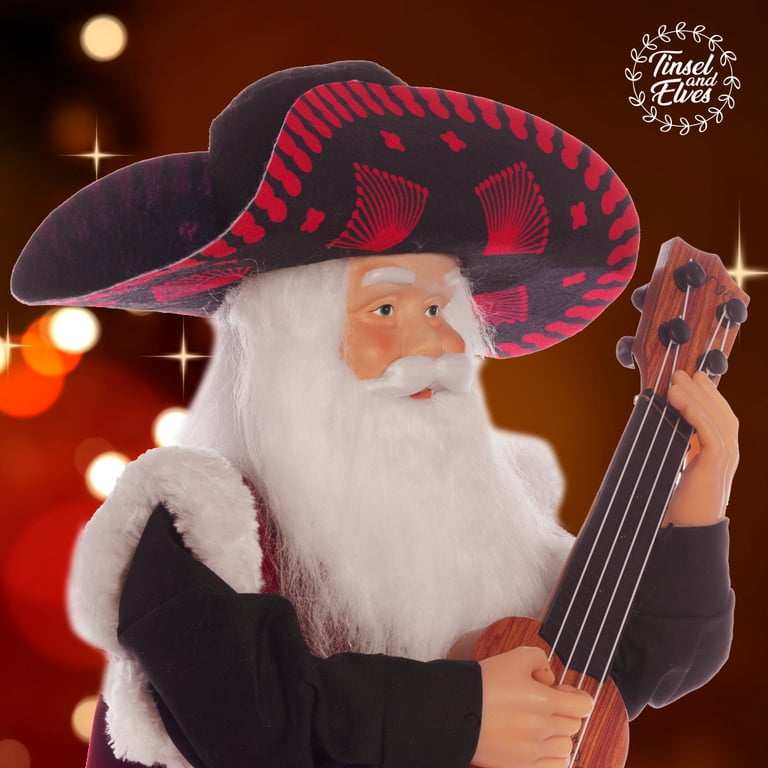 Christmas Decor Mariachi Santa 18 Inch, Guitarra y Traje de