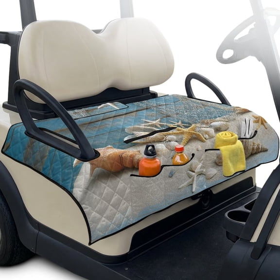 Psesaysky Golf Cart Seat Covers Starfish Wooden Golf Cart Seat Blanket with 4 Pockets and Handle, Non-slip Universal Fit for EZGO, Yamaha, Club Car and Other 2-Seat Carts, 51"x 30.3"