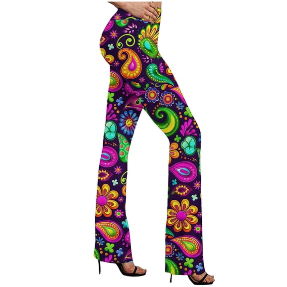 Fewfanhot Women's Fashion Printed High Waist Flare Pants, Stretchy Retro Bell Bottoms, Casual Wide Leg Trousers for Sports Fans, S-XXL