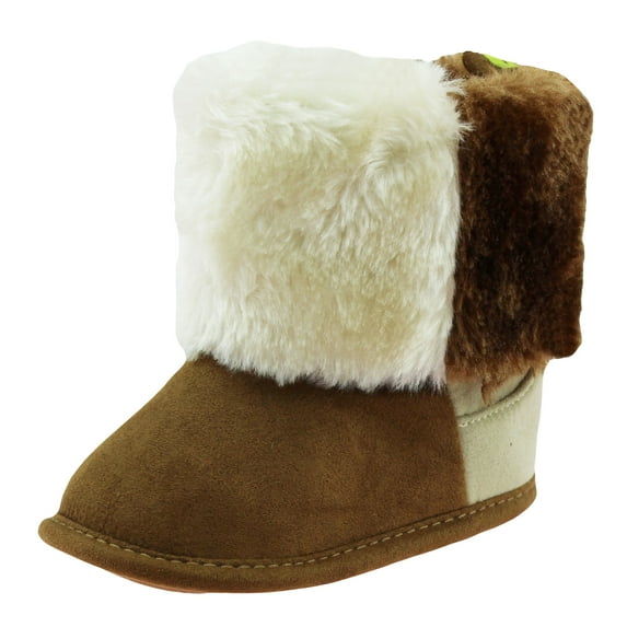 First Steps Cute Bay Girls Vegan Suede Faux Shearling Warm Winter Baby Boots | Soft Sole Newborn Prewalker Booties Chestnut Tan Size 4 (9-12 Months) First Crib Shoes