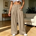 thumbnail image 3 of Ozmmyan Wide Leg Pants for Womens High Elastic Waisted Pants for Womens Ruched Button Front Casual Winter Trousers with Side Pockets Solid Color, 3 of 6