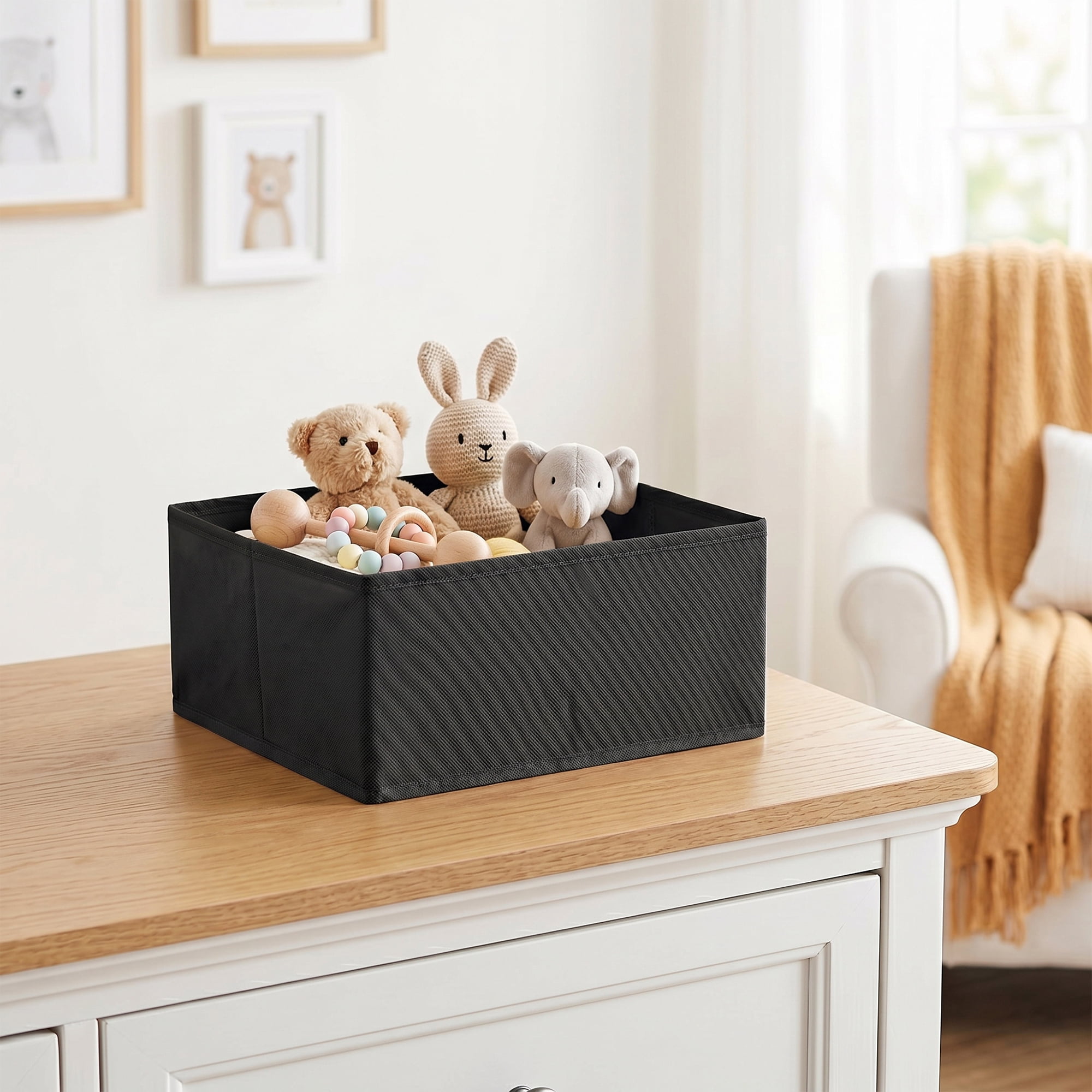 Unique Bargains Collapsible Storage Bin with Zipper for Shelves Closet Black 6PCS