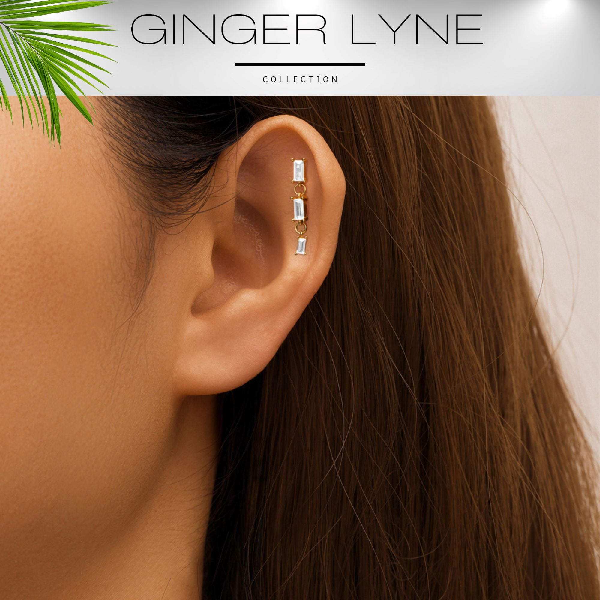 Dangle Flat Back Earrings for Cartilage Helix Tragus Upper Lobe Gold Plated Sterling Silver 1 pair by Ginger Lyne