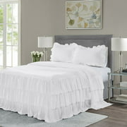 BednLinens 3 Piece Off-white Ruffle Skirt Bedspread Set