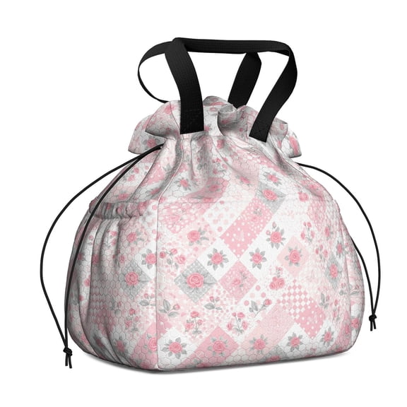 Pioneer Flower Floral Print Pattern Drawstring Lunch Bag Women - Drawstring Lunch Bag Insulated for Work Office - Stain-Resistant Large Lunchbags for Women with Multi-Pockets
