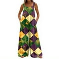 thumbnail image 4 of Fgvctg Mardi Gras Formal Jumpsuits for Women Wide Leg Pant Carnival Party Spaghetti Straps Holiday Mask Print Jumpsuits Sleeveless Bib Overalls Sprimg Romper Clothing With Pockets Green XL, 4 of 4