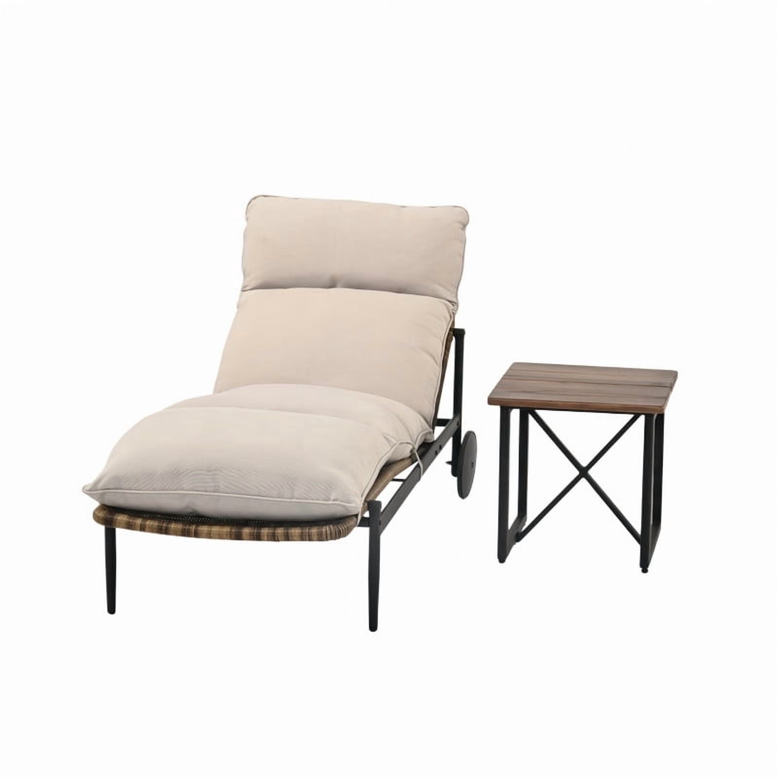 2-Piece Outdoor Poolside Chaise Lounge Sets with Side Table, Patio Rattan Lounge Chair with Cushion