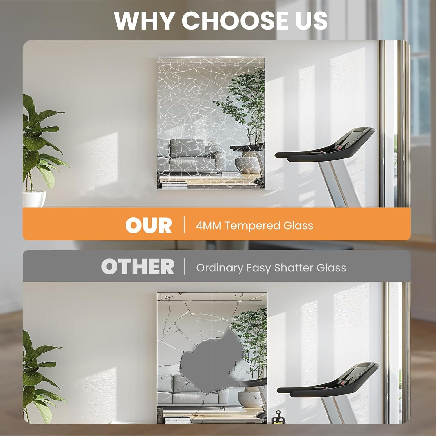 Swafrrt Home Gym Fitness Mirror Wall Mirror, 48X24 inch-2PCS, Tempered Glass Frameless Full Length Mirror Yoga Mirror